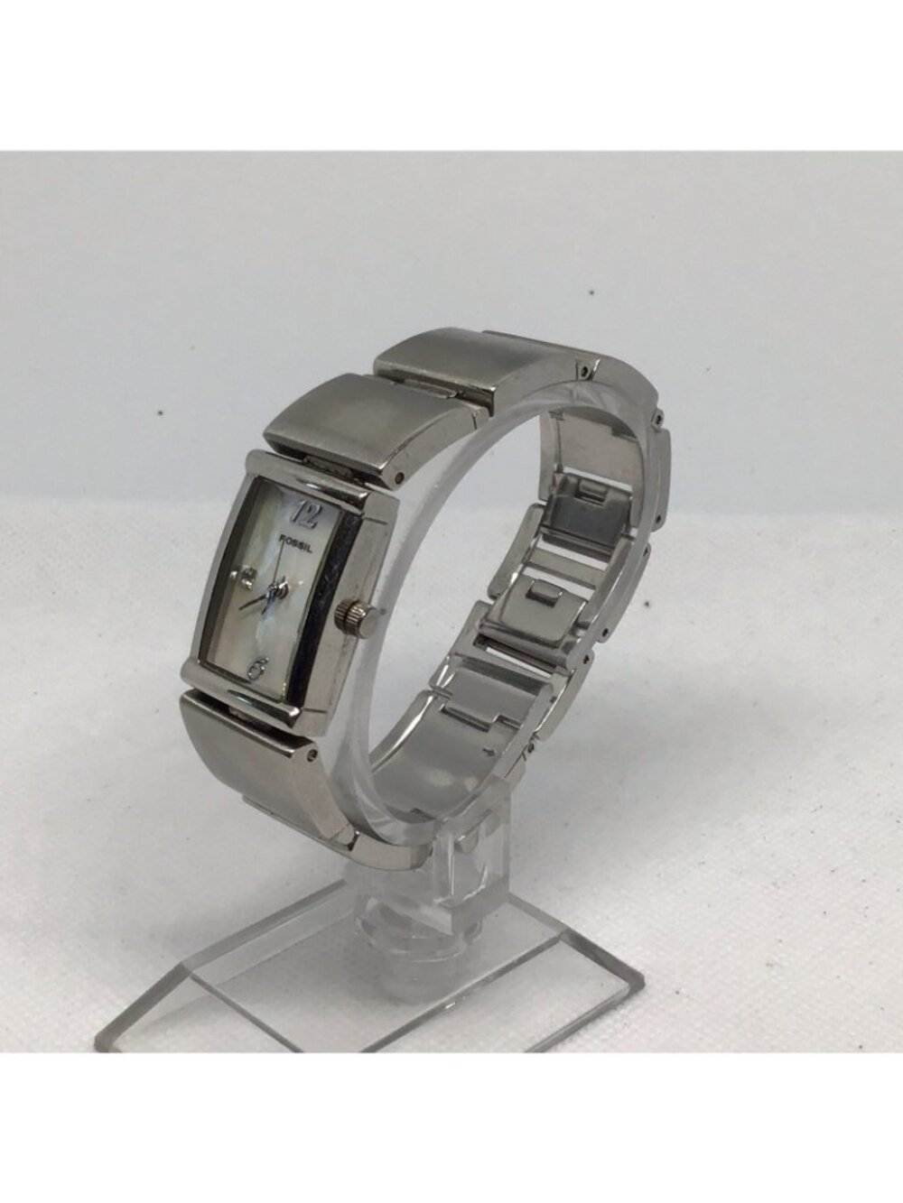 Fossil ES1710 Ladies Rectangle Silver Tone Rhinestone Mother of Pearl Watch - Picture 2 of 14